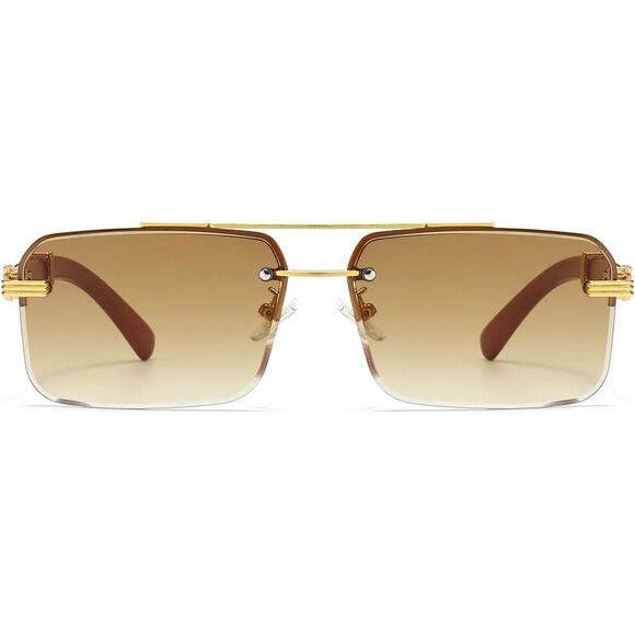 Gleyemor Mens Rimless Rectangle Sunglasses Frameless Square Fashion Sunglasses - Picture 2 of 6